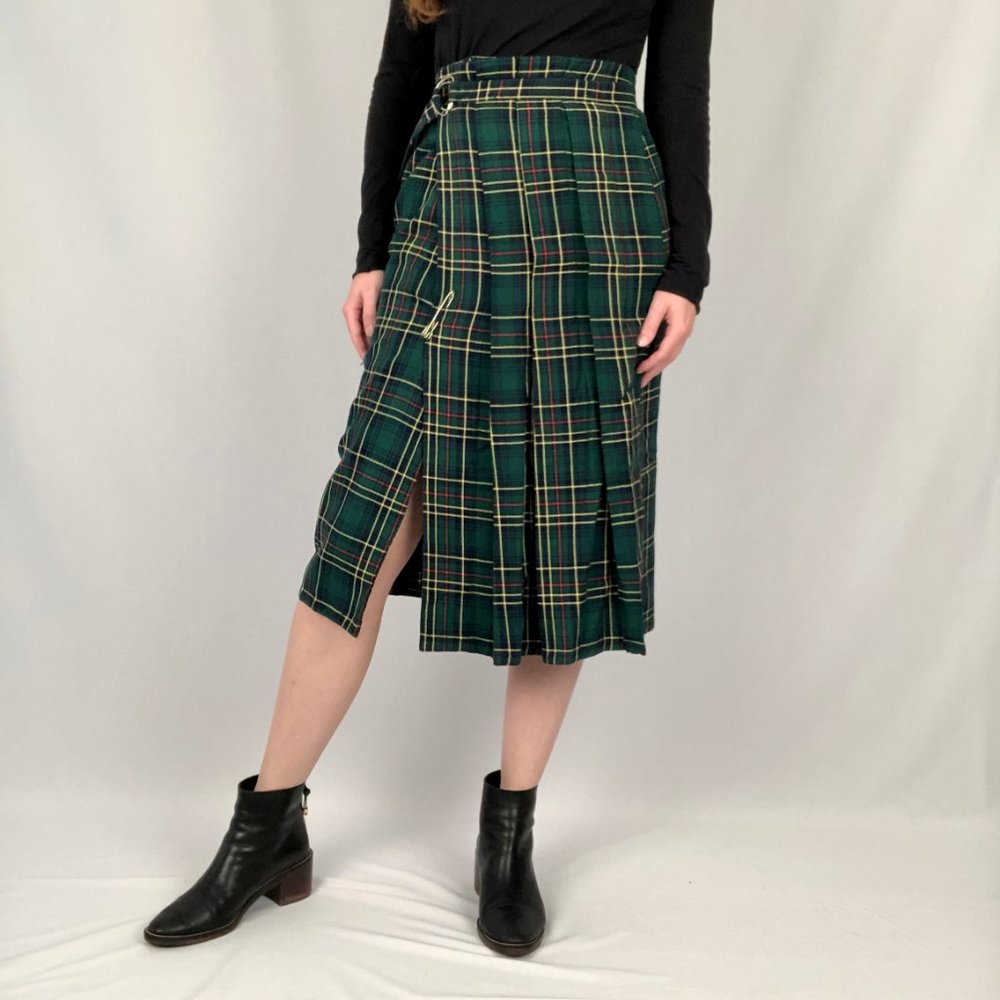 Stunning Vintage Plaid Tartan Midi Skirt Pleated Kilt Preppy Academia Scotland - Picture 8 of 8